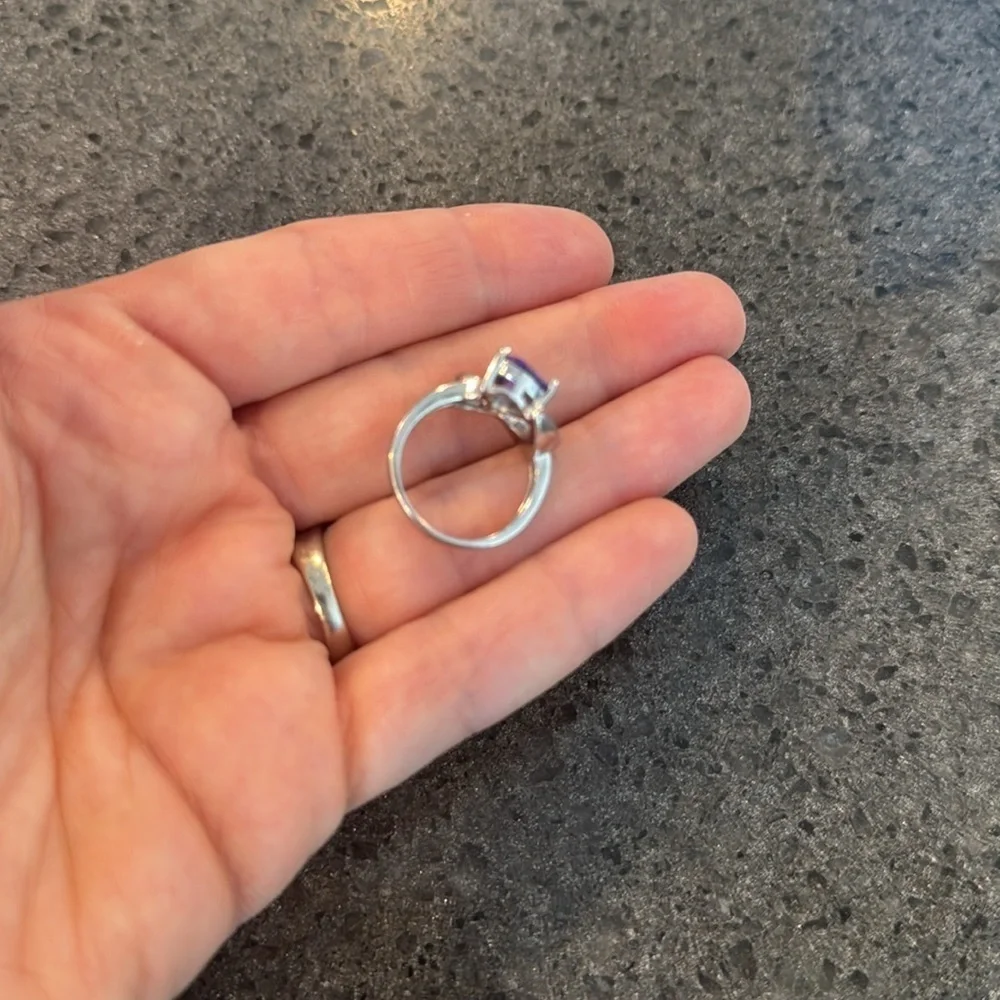 Sterling Silver Heart Ring with Purple and Blue Accents